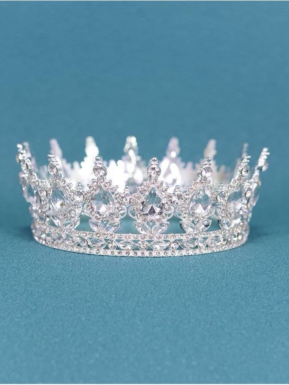 Crystal Jeweled Tiara Crown - Clear Silver